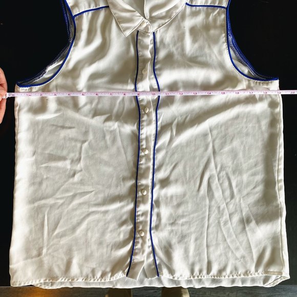 F21 Nautical Collared White/Navy Blouse - Picture 7 of 8